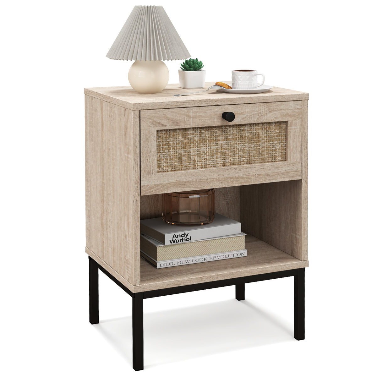 Rattan Nightstand With Drawer And Shelf, Oak Nightstands at Gallery Canada