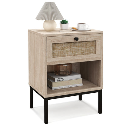 Rattan Nightstand With Drawer And Shelf, Oak Nightstands at Gallery Canada