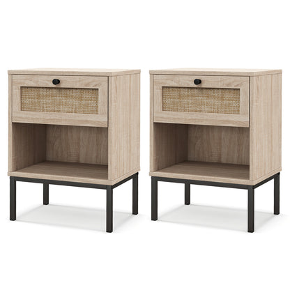 Rattan Nightstand Boho End Table, 2-Piece Set, Oak Nightstands at Gallery Canada