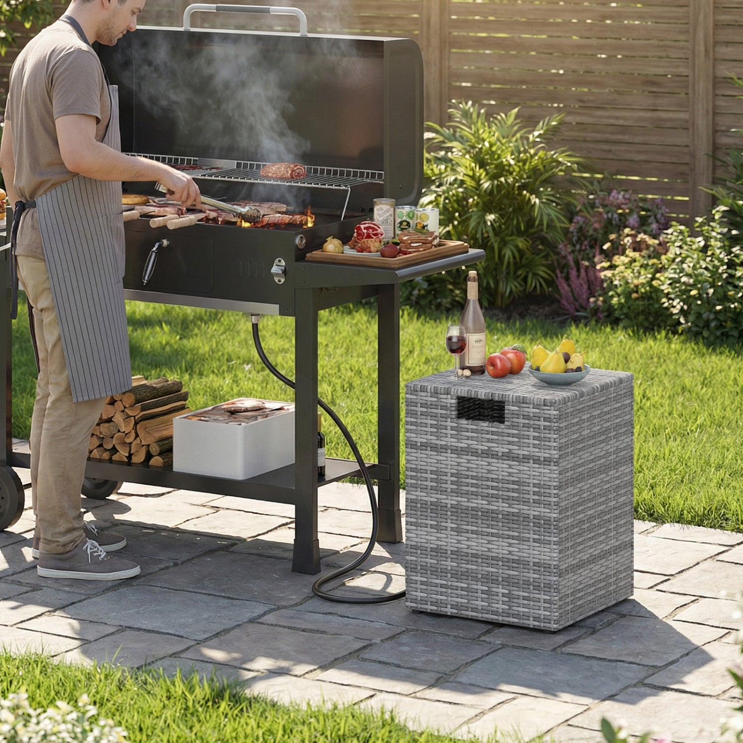 Rattan Propane Tank Cover, Patio Hideaway Tank Side Table, Gray Fire Pit Tables at Gallery Canada