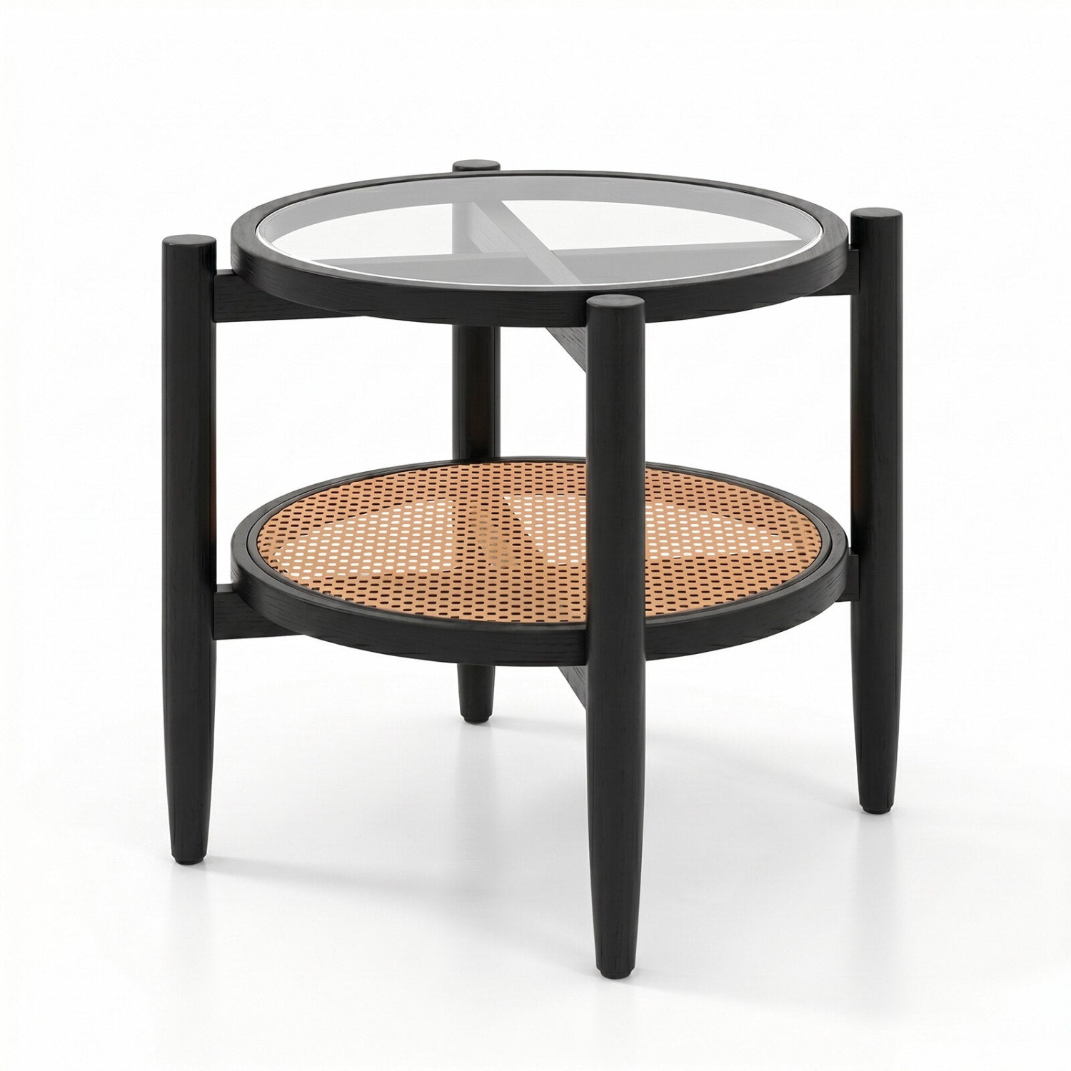 Rattan Round Side End Table with Tempered Glass Tabletop, Black End & Side Tables at Gallery Canada