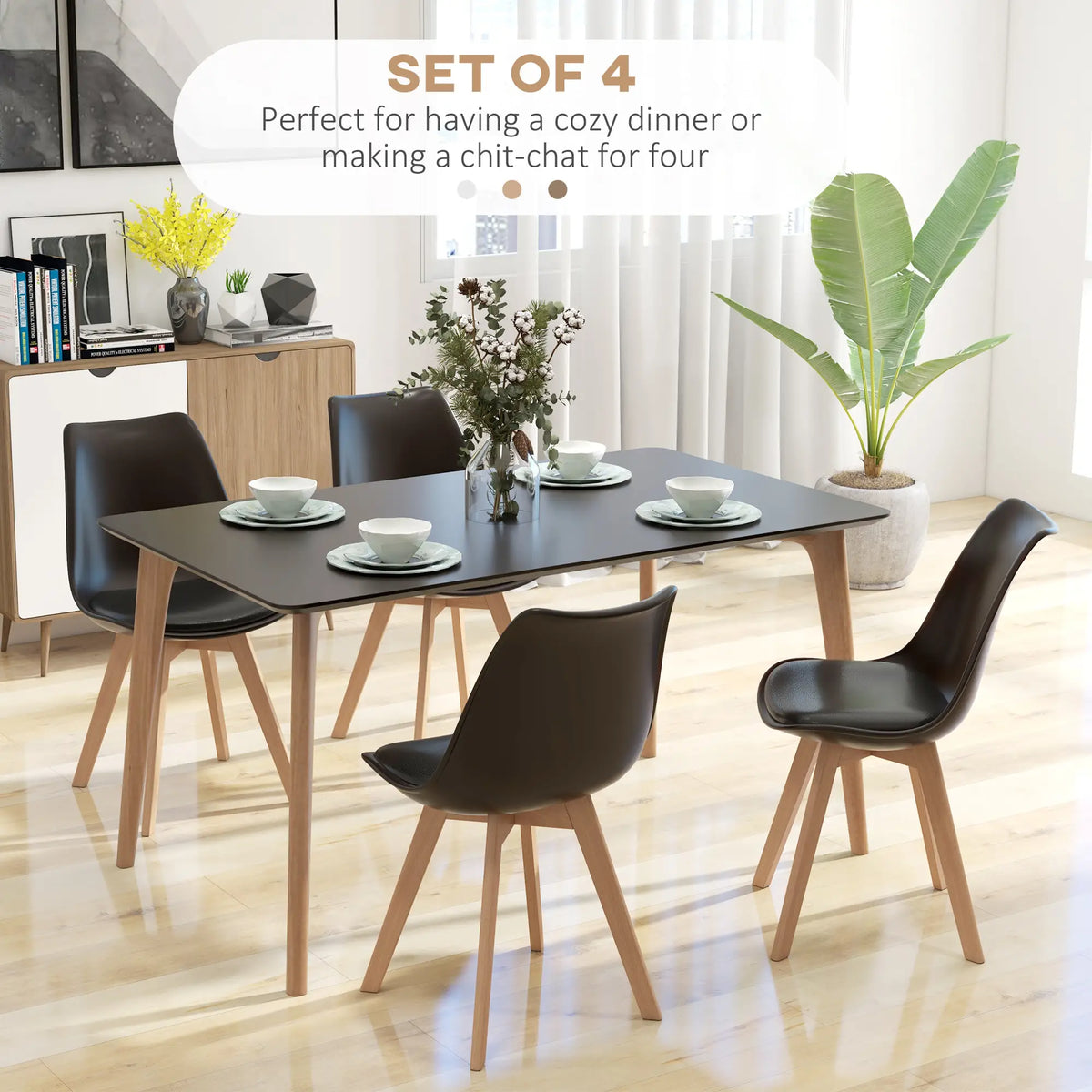 Modern Dining Table Chairs Set of 4, Rubber Wood Kitchen Table Chairs with PU Leather Cushion for Living Room, Bedroom Bar Sets at Gallery Canada