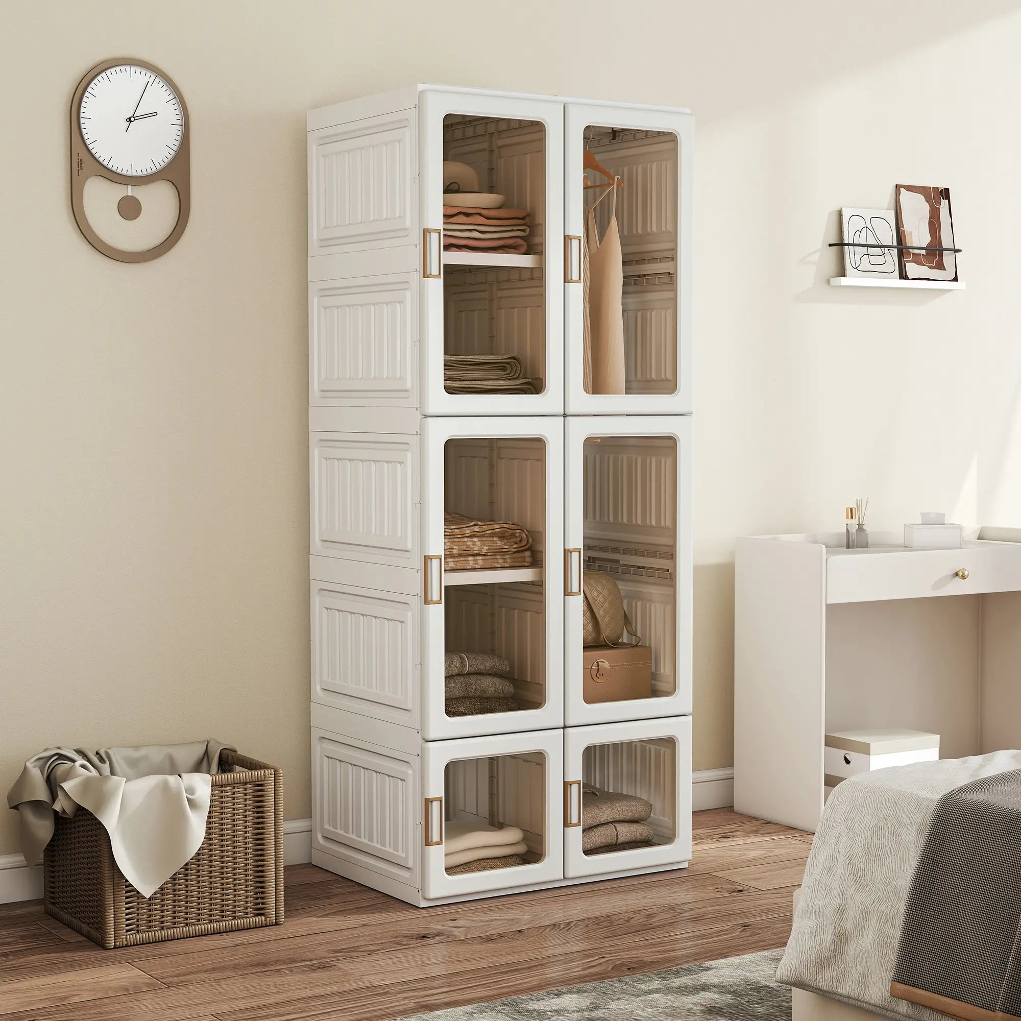 Portable Wardrobe, Foldable Plastic Closet, 6 Compartments, White Clothing Storage at Gallery Canada