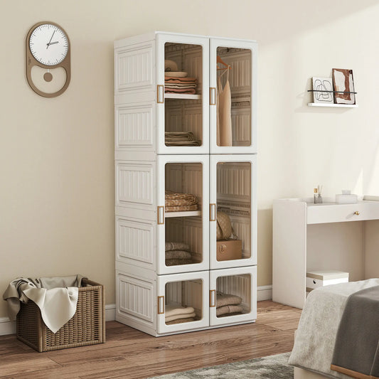 Portable Wardrobe, Foldable Plastic Closet, 6 Compartments, White Clothing Storage White at Gallery Canada