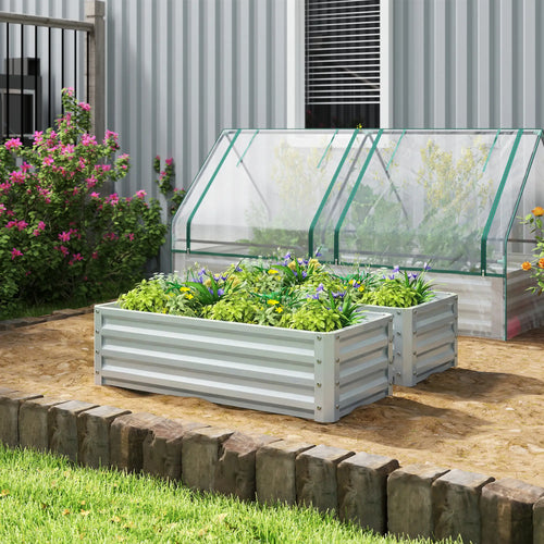 Galvanized Raised Garden Beds, Outdoor Planter Box, Set of 2, Silver
