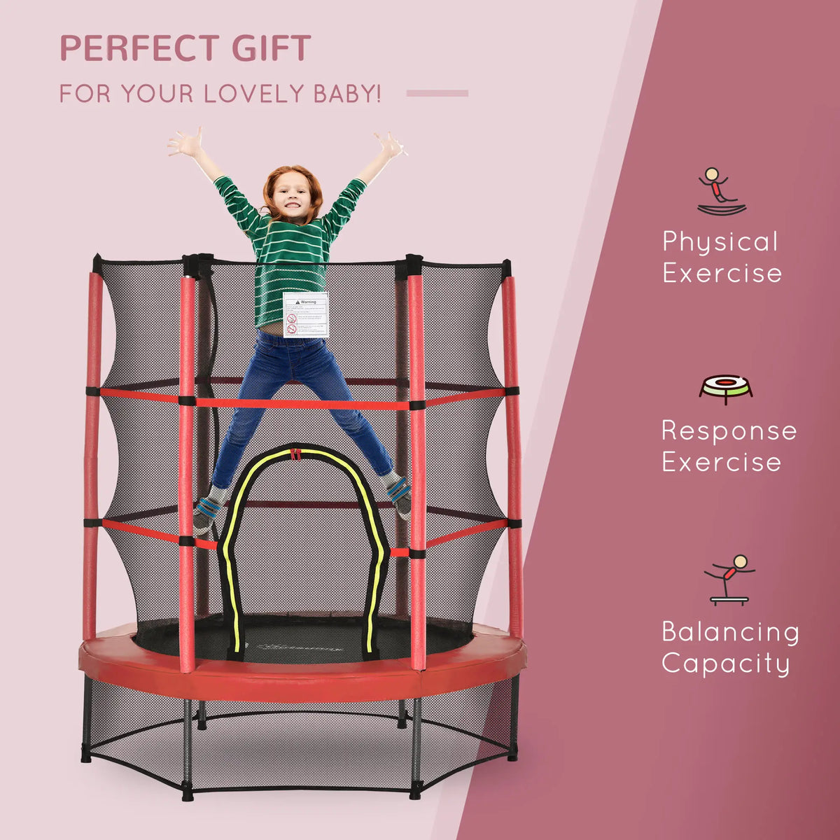 55" Kids Trampoline with Enclosure Net, Indoor/Outdoor, Age 3-6, Red Trampolines at Gallery Canada