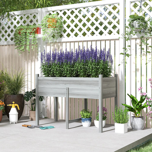 Wooden Raised Planter Box, Drain Holes, 45.3x21.7x31.5inch, Grey