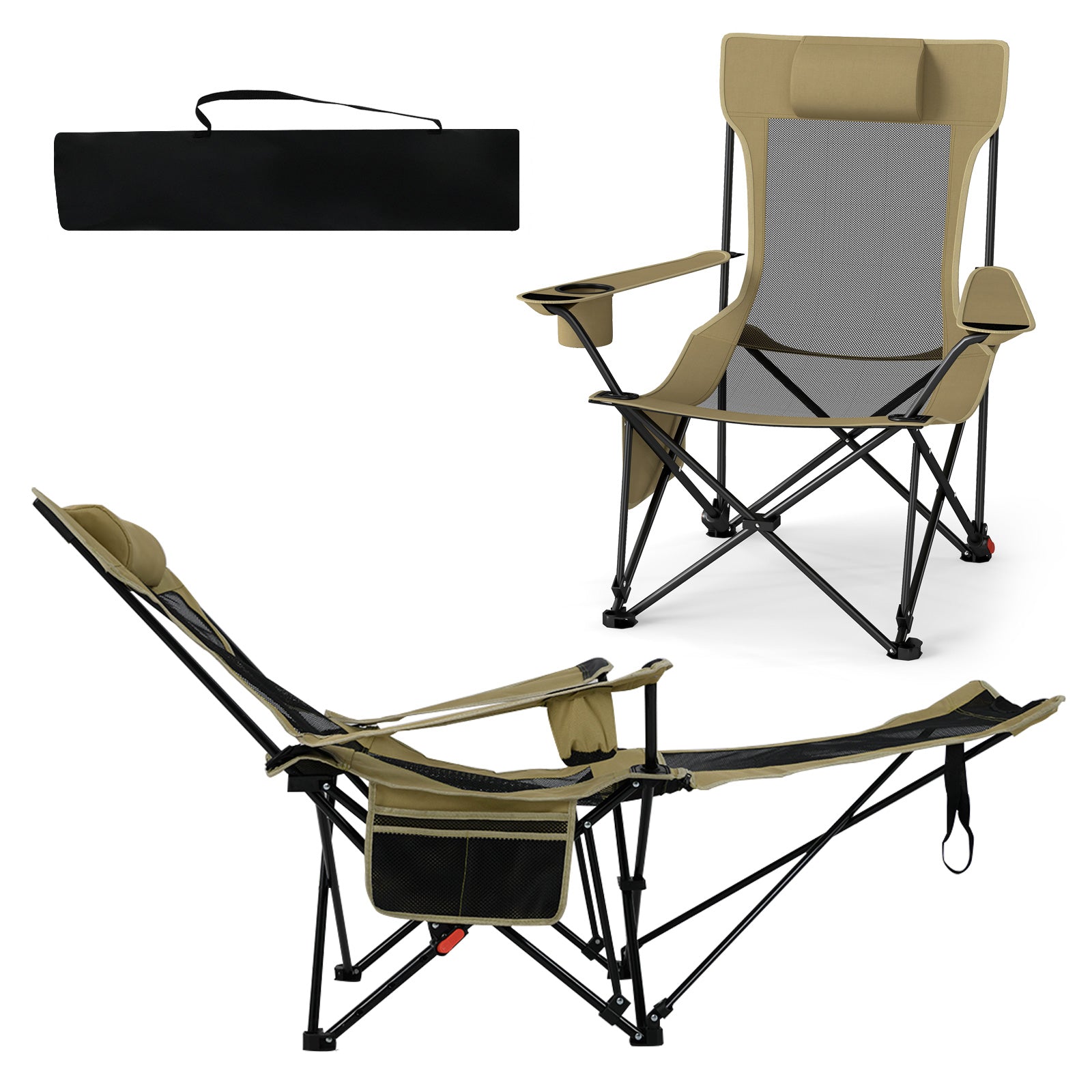 Reclining Camping Chair, Removable Footrest, Adjustable Backrest, Green Outdoor at Gallery Canada