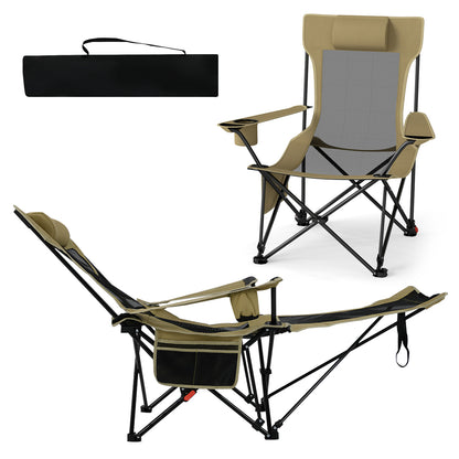 Reclining Camping Chair, Removable Footrest, Adjustable Backrest, Green Outdoor at Gallery Canada