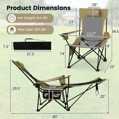 Reclining Camping Chair, Removable Footrest, Adjustable Backrest, Green Outdoor at Gallery Canada