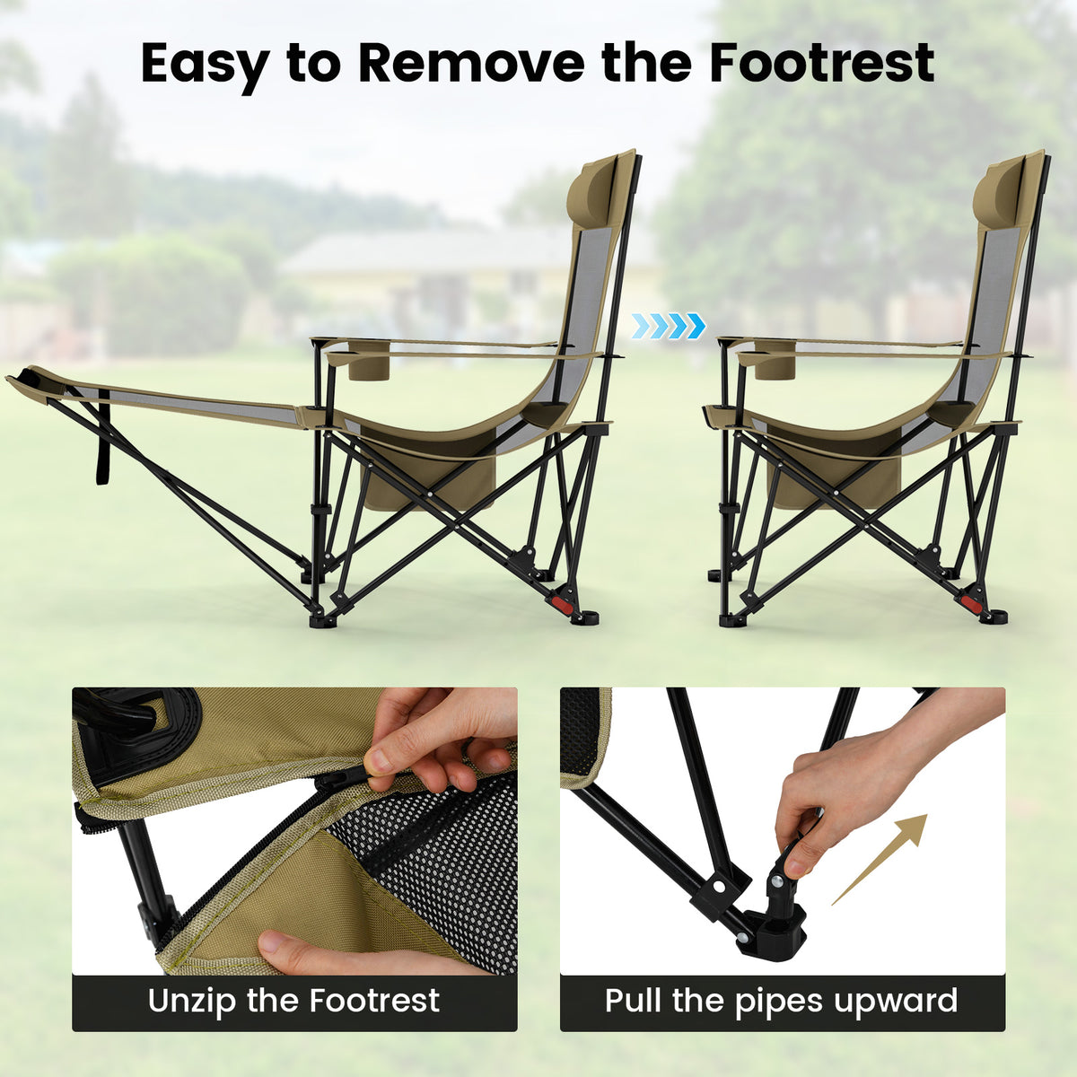 Reclining Camping Chair, Removable Footrest, Adjustable Backrest, Green Outdoor at Gallery Canada