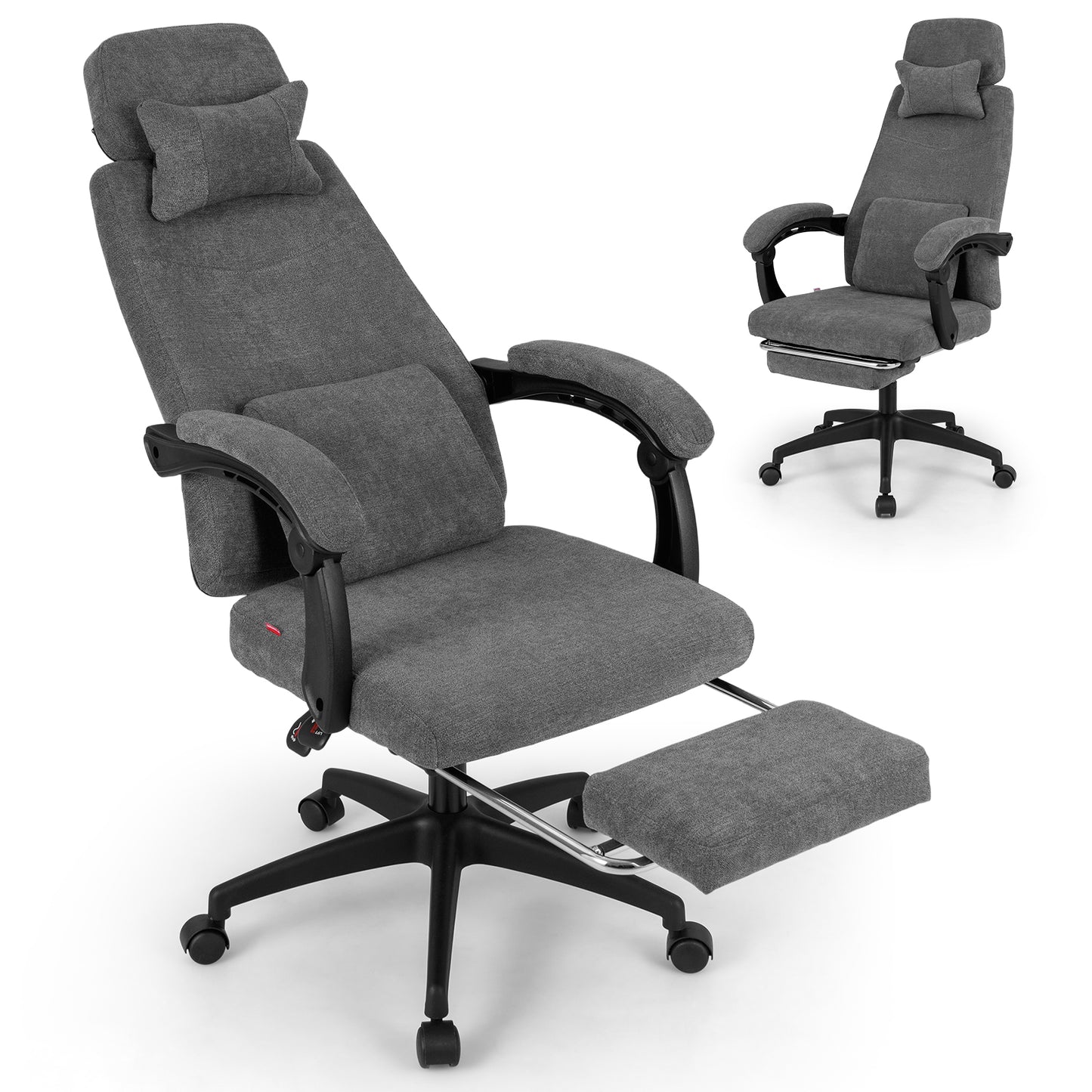 Reclining Office Chair, Chenille Fabric, Gray Ergonomic Chairs at Gallery Canada