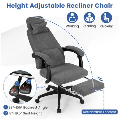 Reclining Office Chair, Chenille Fabric, Gray Ergonomic Chairs at Gallery Canada