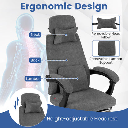 Reclining Office Chair, Chenille Fabric, Gray Ergonomic Chairs at Gallery Canada
