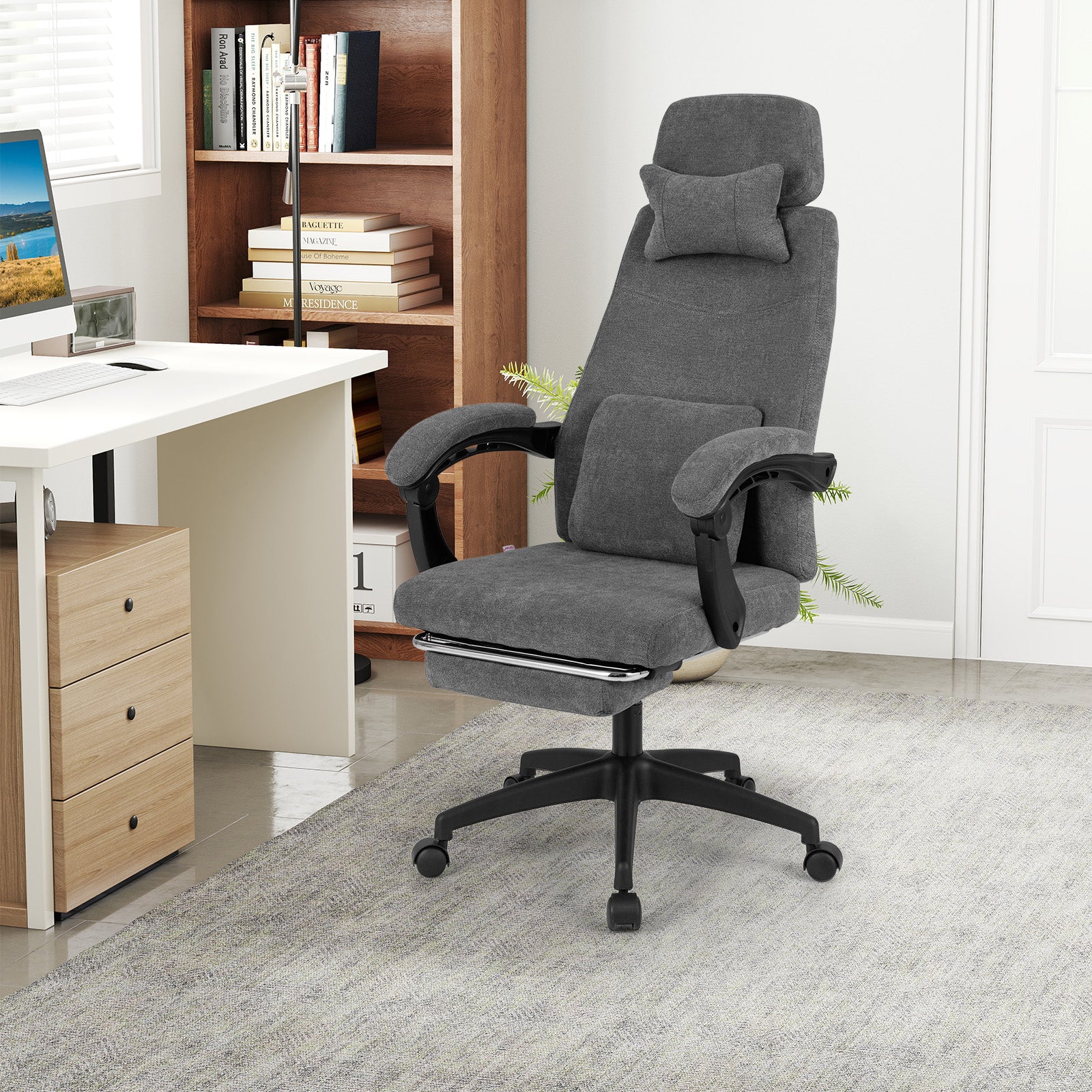 Reclining Office Chair, Chenille Fabric, Gray Ergonomic Chairs at Gallery Canada