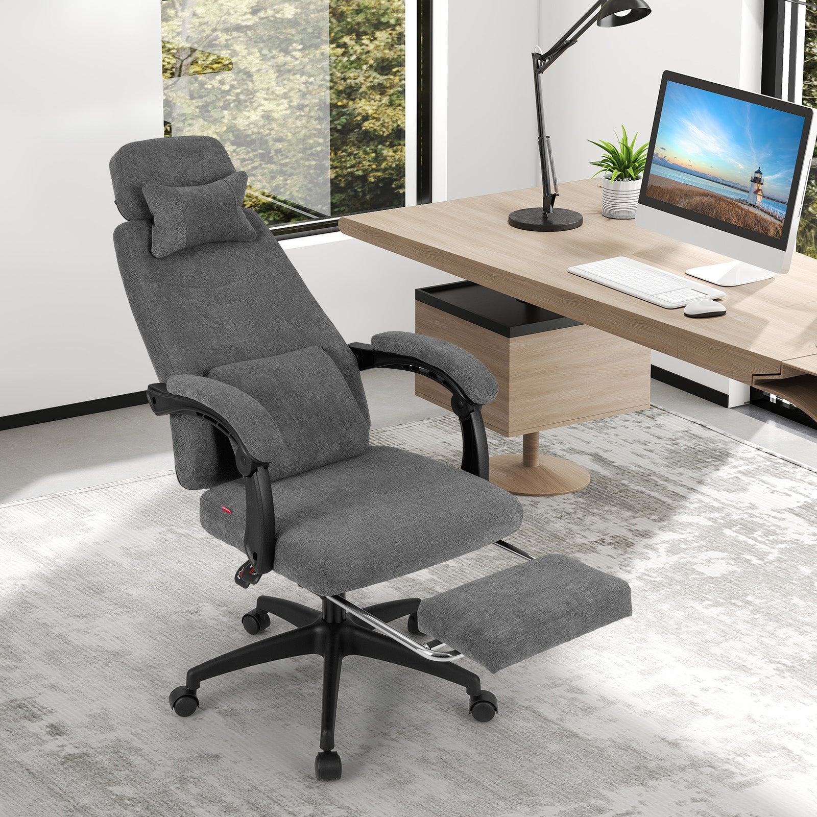 Reclining Office Chair, Chenille Fabric, Gray Ergonomic Chairs at Gallery Canada
