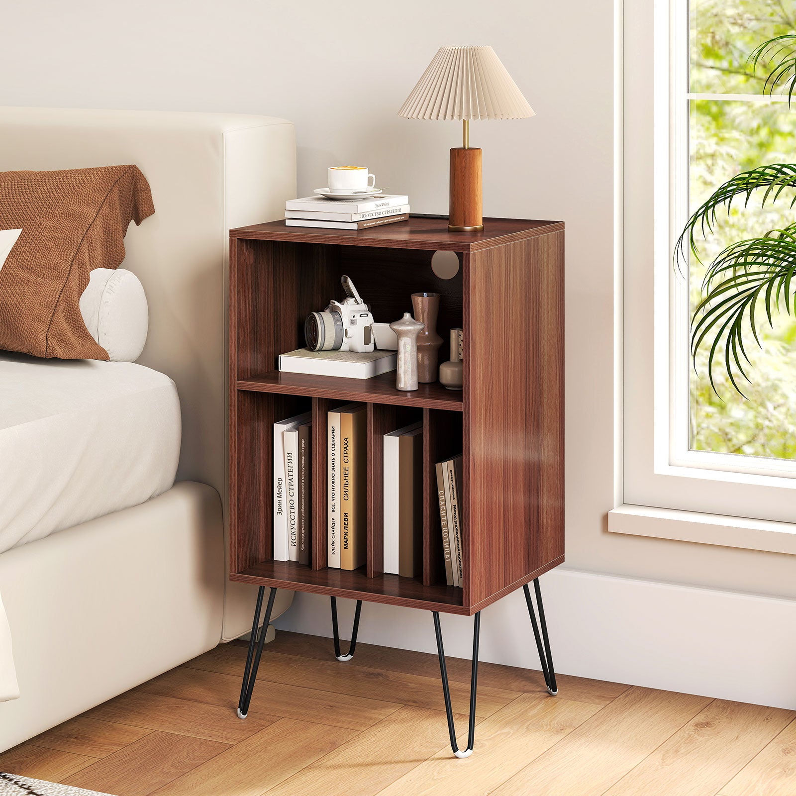 Record Player Stand With Charging Station, Vinyl Storage, Walnut End & Side Tables at Gallery Canada