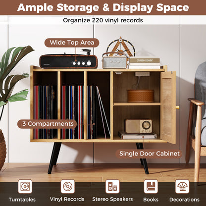 Record Player Stand With Charging Station, Rattan Cabinet, Natural End & Side Tables at Gallery Canada