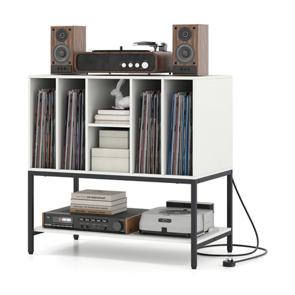 Record Player Stand With Charging Station, Metal Frame, White End & Side Tables at Gallery Canada