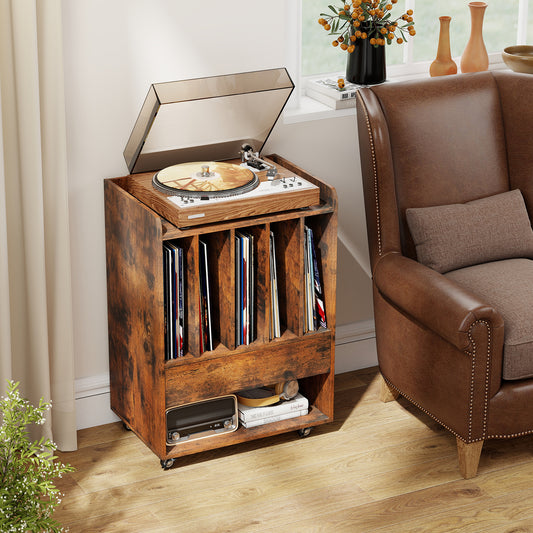 Record Player Stand With Drawer And Record Holder, Brown Cabinets & Chests Brown at Gallery Canada