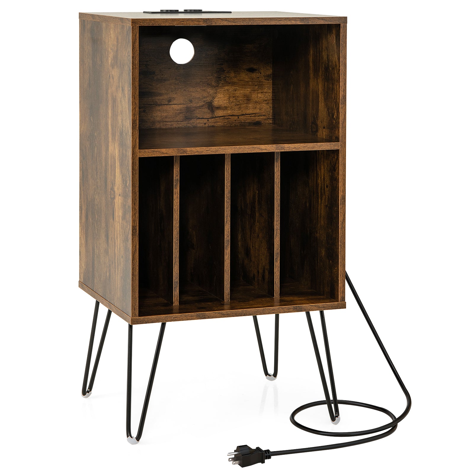 Record Player Stand With Charging Station, Rustic Brown End & Side Tables at Gallery Canada