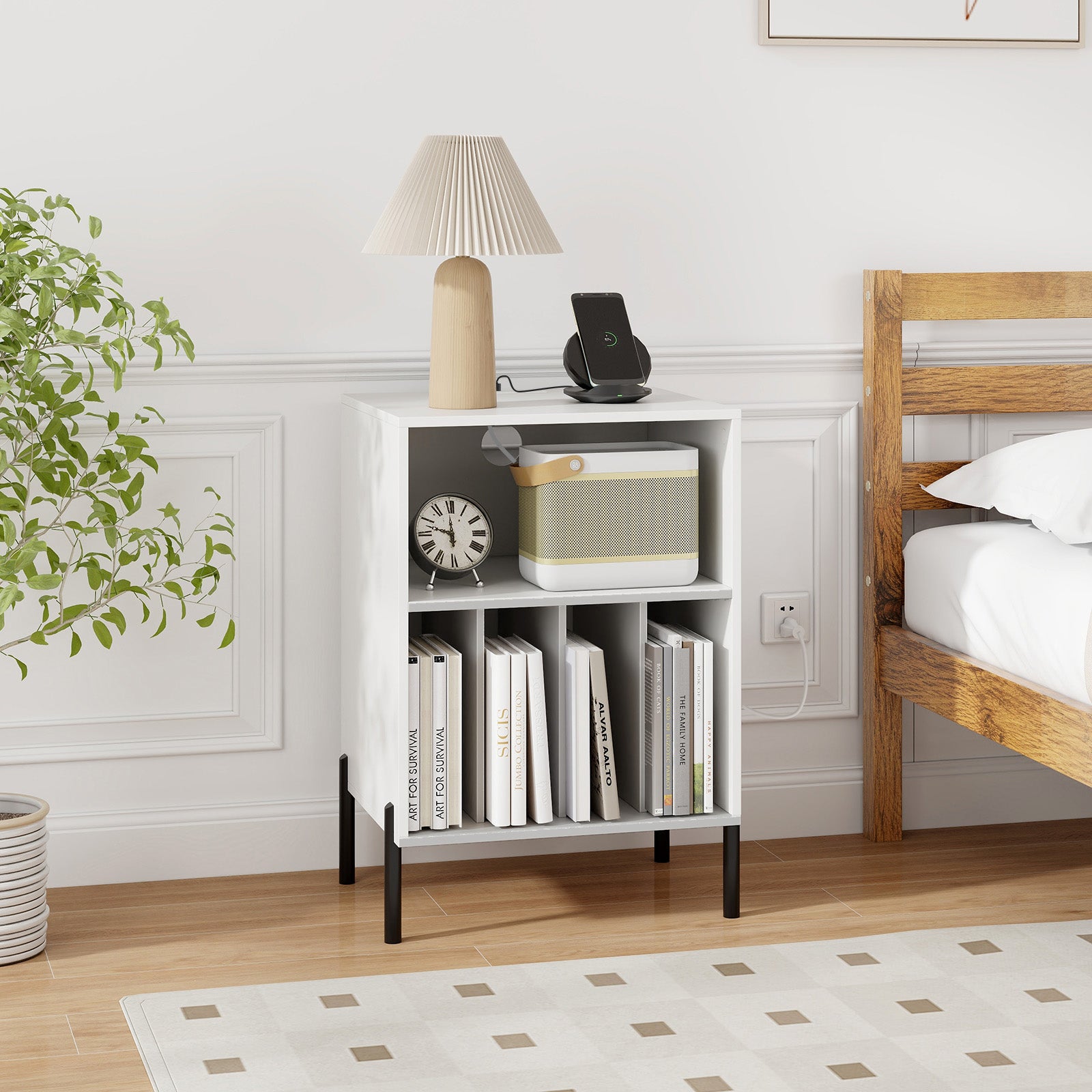 Record Player Stand With Storage Shelf And Charging Station, White End & Side Tables at Gallery Canada