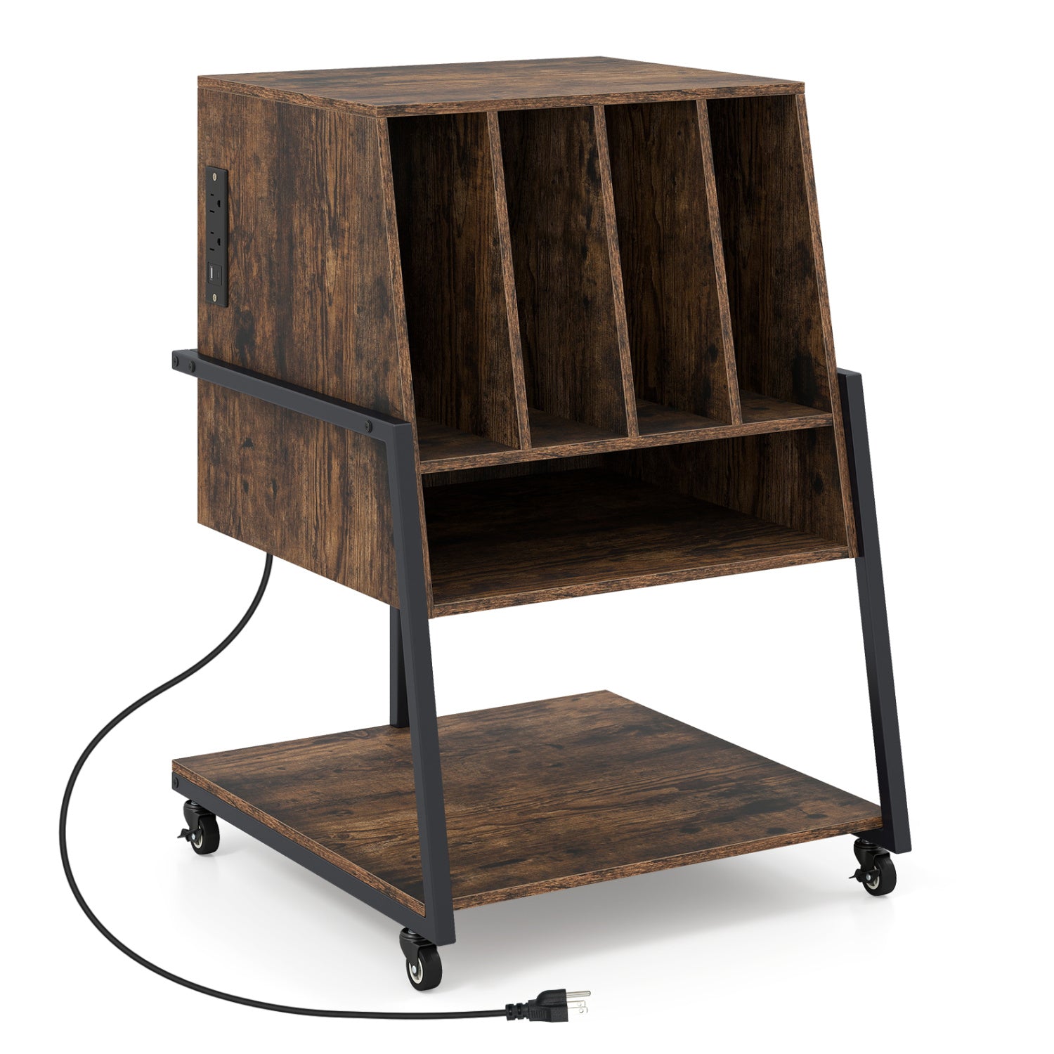 Rolling Turntable Stand With Power Outlets, Rustic Brown End & Side Tables Rustic Brown at Gallery Canada