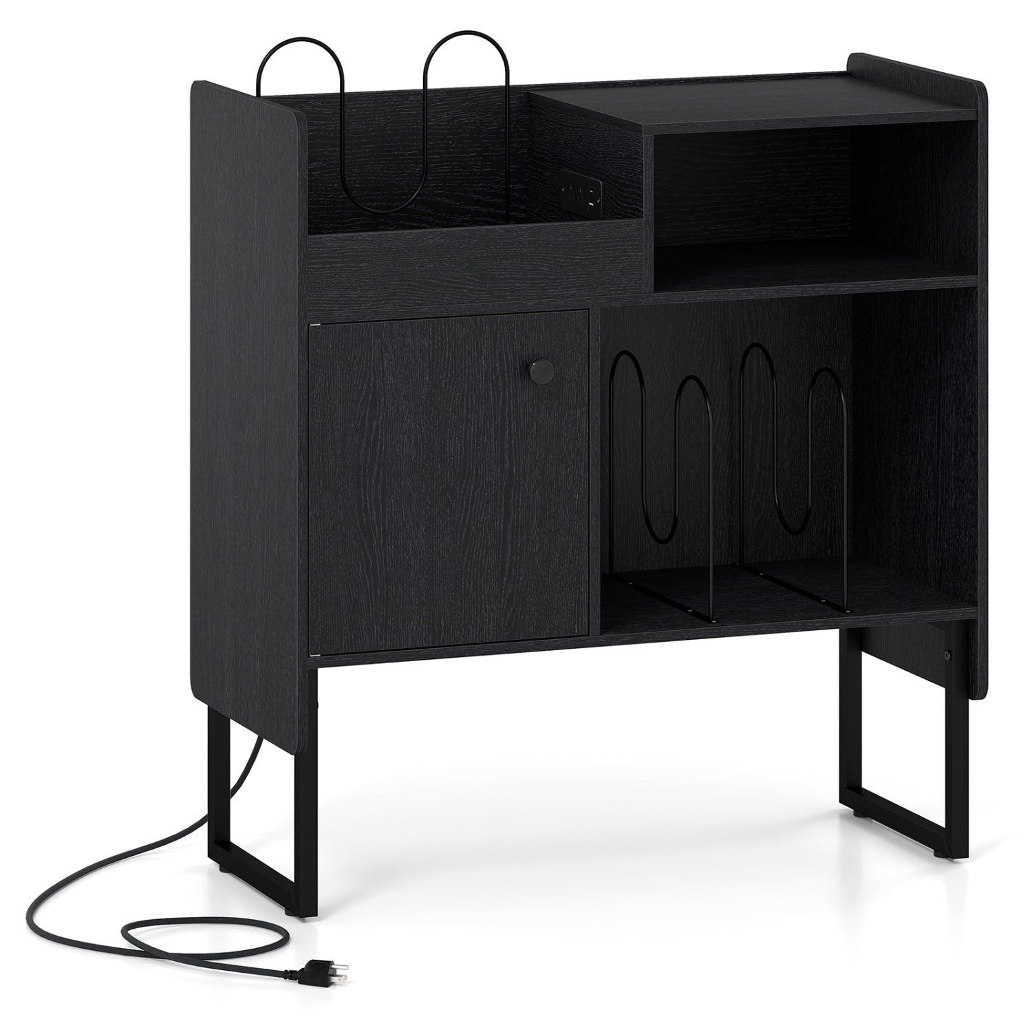 Record Player Stand With Power Outlets, Black End & Side Tables at Gallery Canada