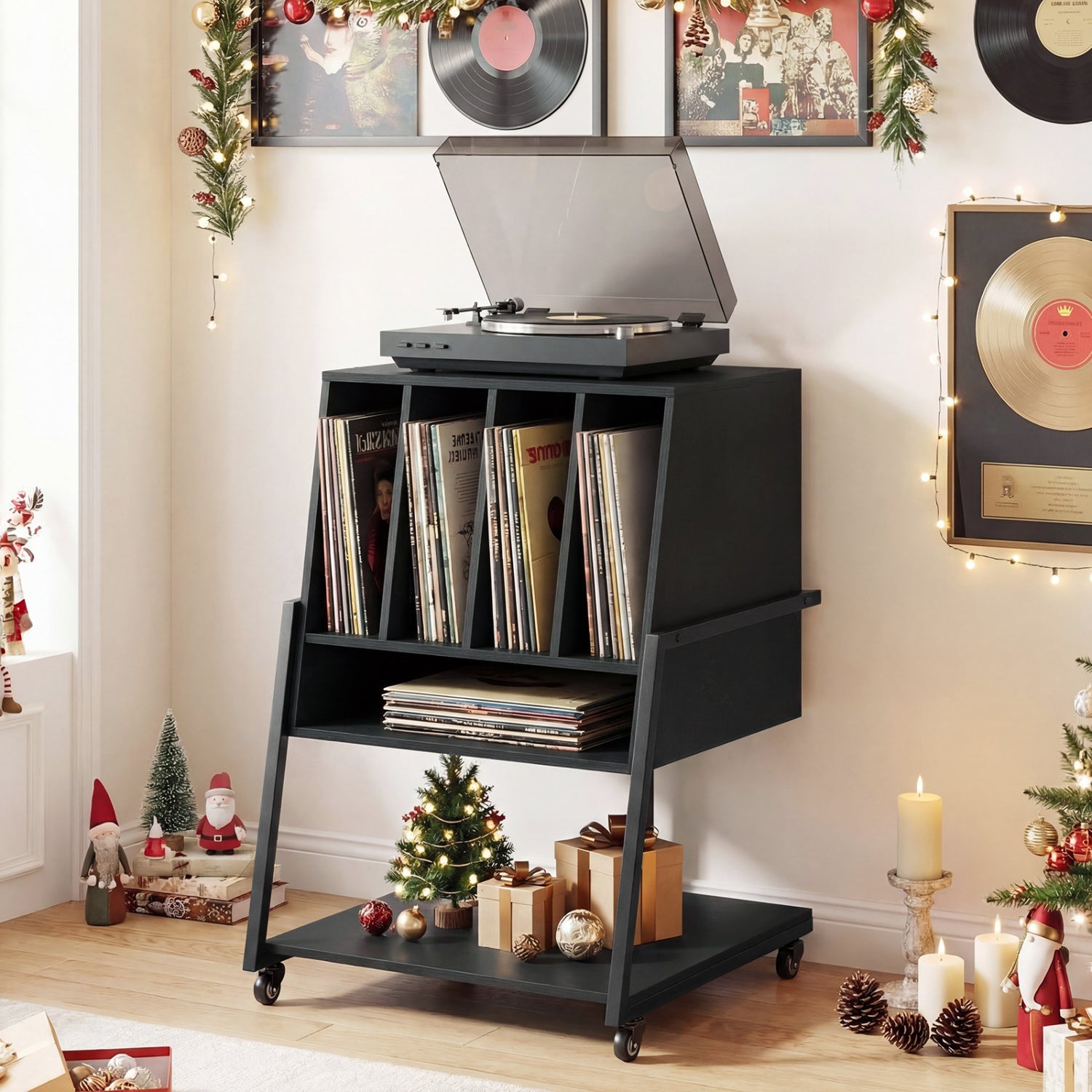 Rolling Record Player Stand with Power Outlets, Black End & Side Tables at Gallery Canada