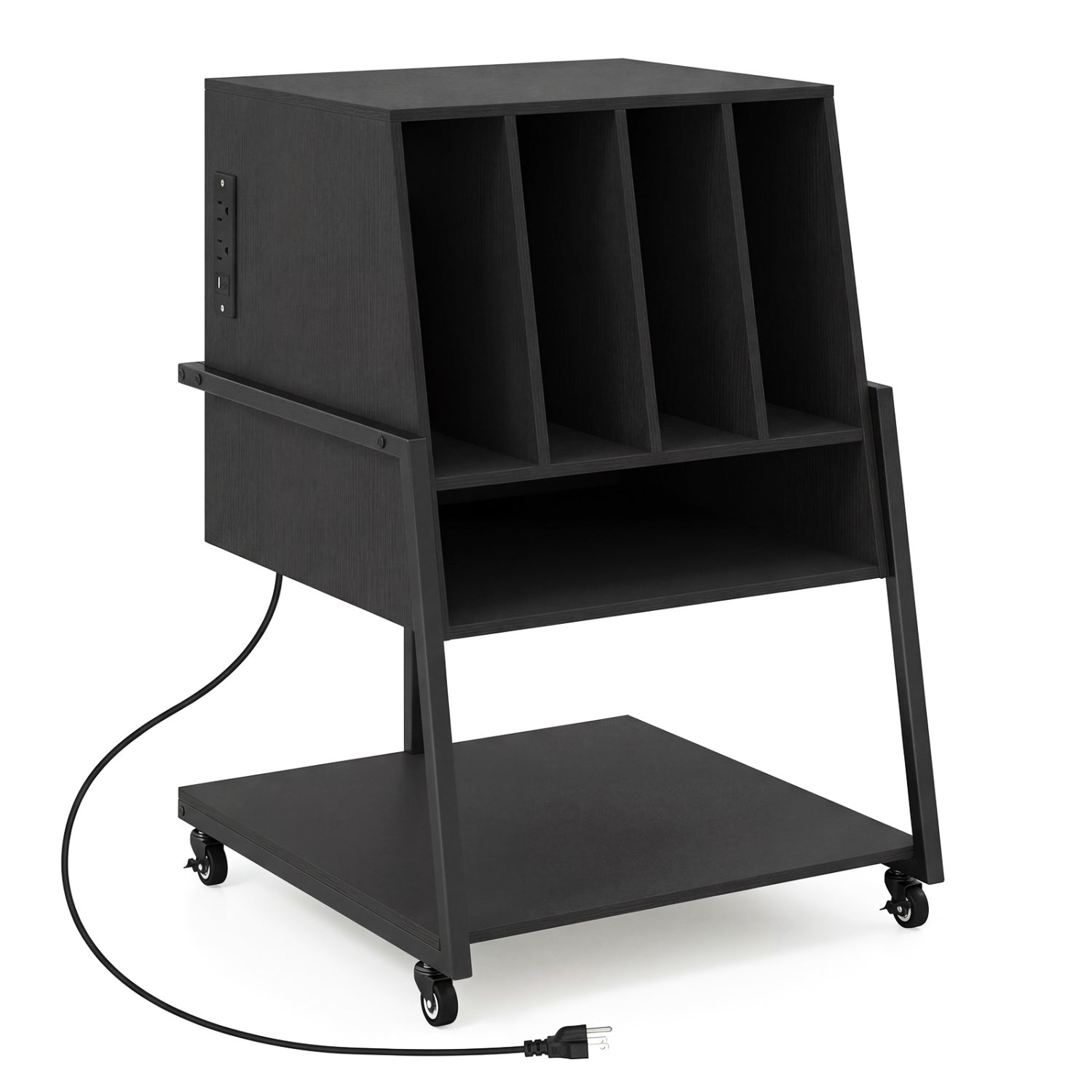 Rolling Record Player Stand with Power Outlets, Black End & Side Tables at Gallery Canada