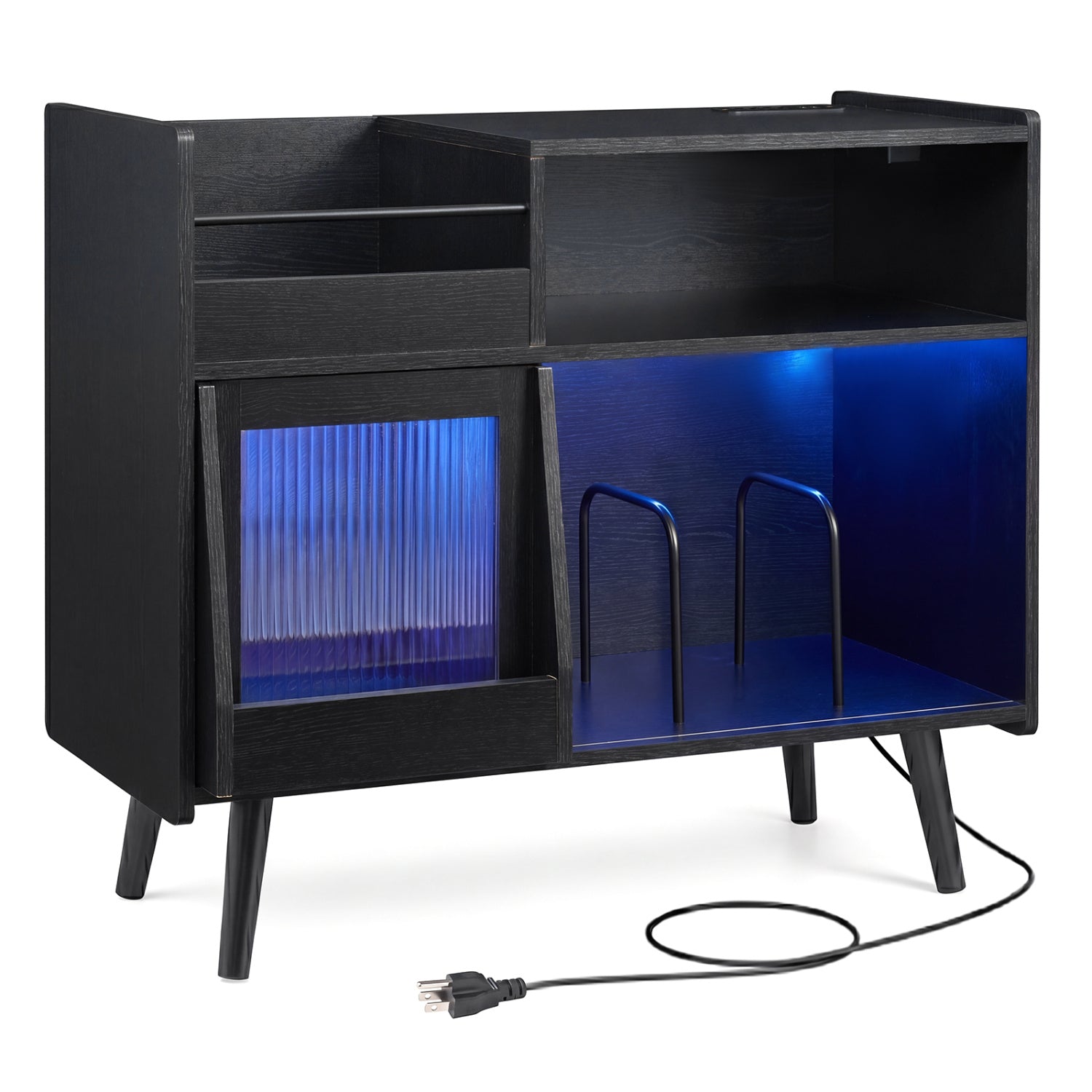 Record Player Stand, With LED Light & Outlets, Black End & Side Tables at Gallery Canada