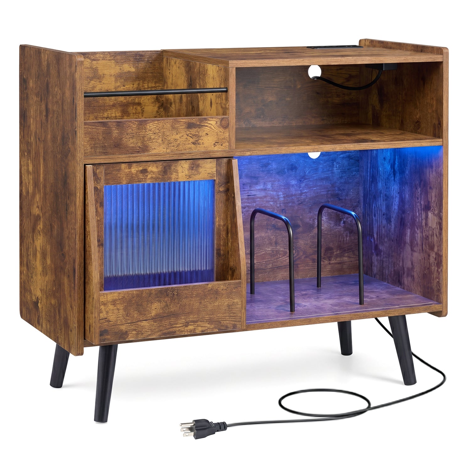 Record Player Stand with LED Light, Rustic Brown End & Side Tables at Gallery Canada