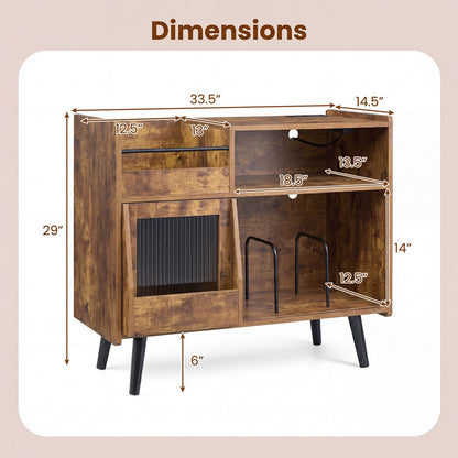 Record Player Stand with LED Light and Power Outlets, Rustic Brown End & Side Tables at Gallery Canada