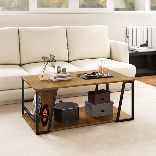 Rectangle Coffee Table, 2-Tier Industrial Accent Table, Natural