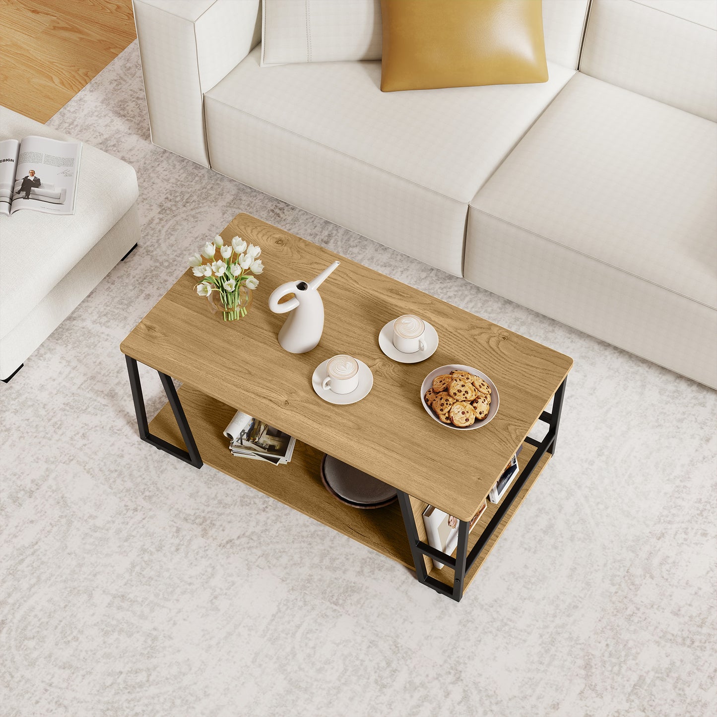 Rectangle Coffee Table, 2-Tier Industrial Accent Table, Natural Coffee Tables at Gallery Canada