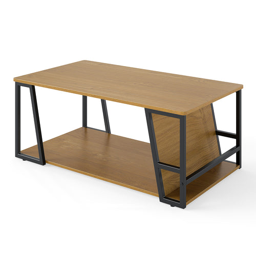 Rectangle Coffee Table, 2-Tier Industrial Accent Table, Natural