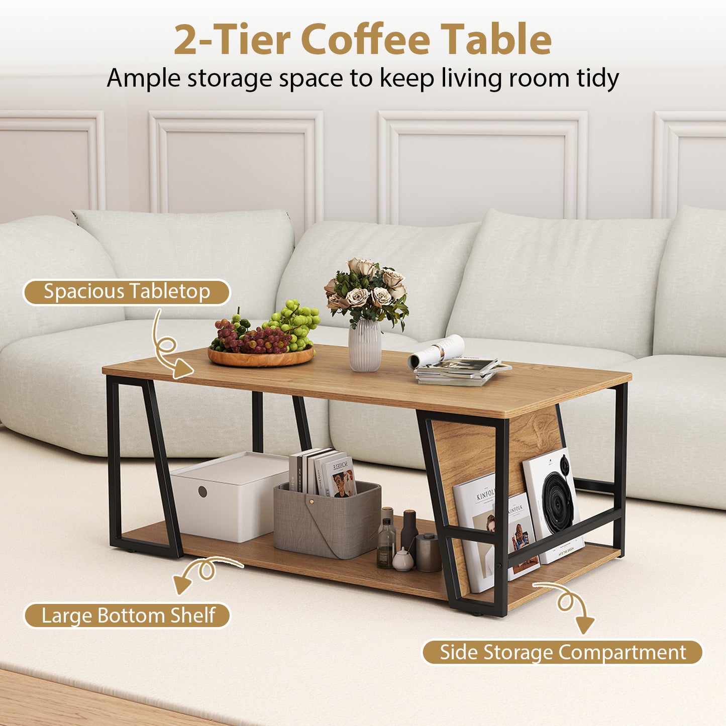 Rectangle Coffee Table, 2-Tier Industrial Accent Table, Natural Coffee Tables at Gallery Canada