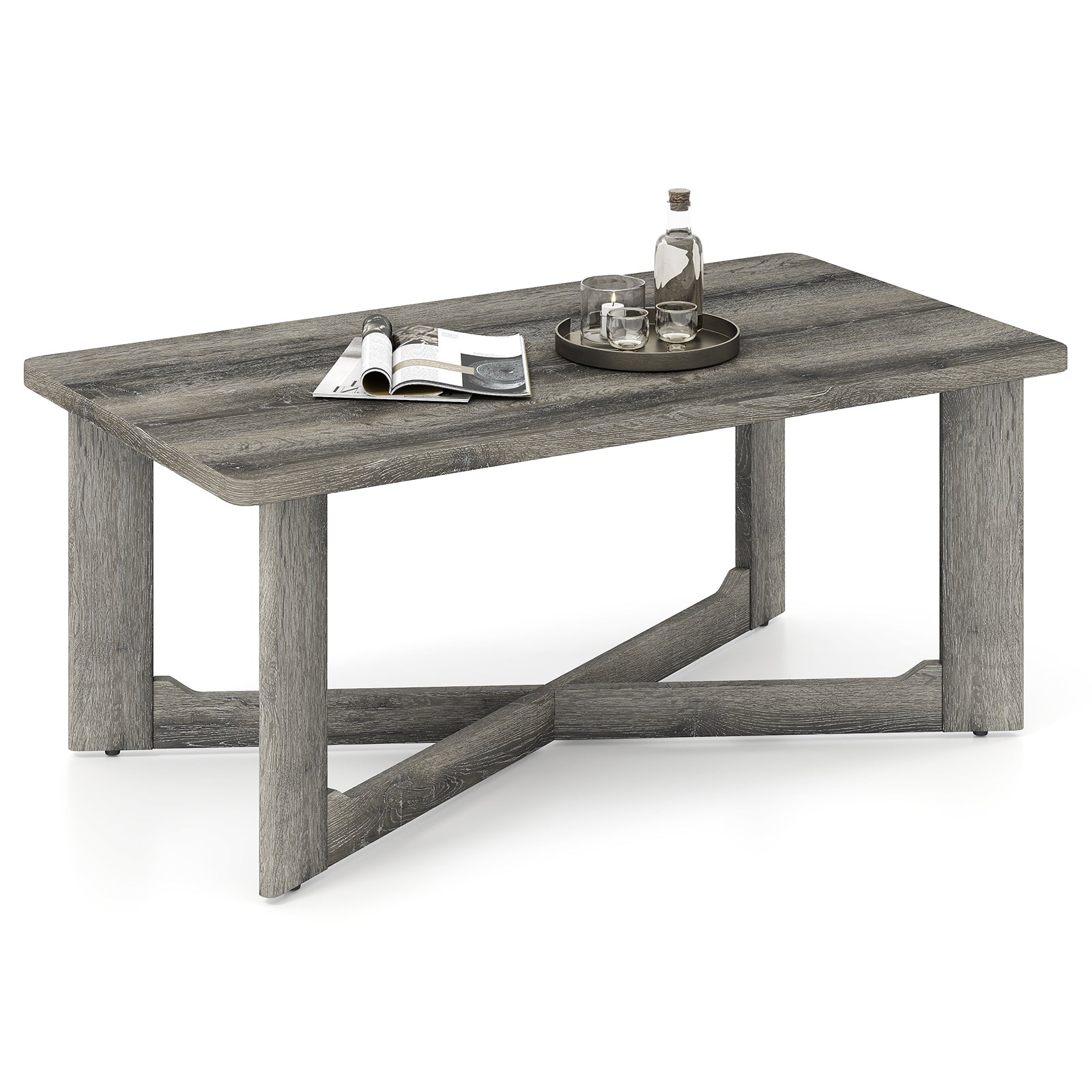 Rectangle Coffee Table, Rubber Wood, X-Shaped Base, Gray Coffee Tables at Gallery Canada