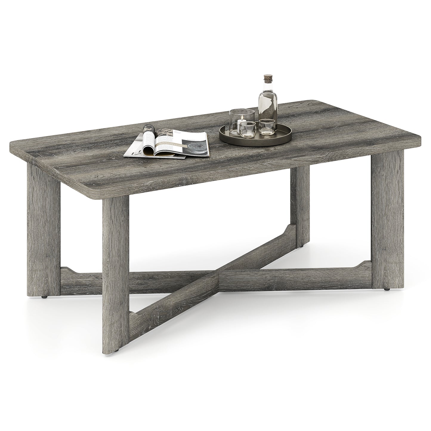 Rectangle Coffee Table, Rubber Wood, X-Shaped Base, Gray Coffee Tables at Gallery Canada