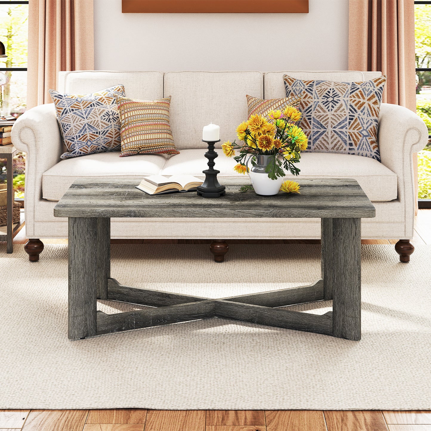 Rectangle Coffee Table, Rubber Wood, X-Shaped Base, Gray Coffee Tables at Gallery Canada