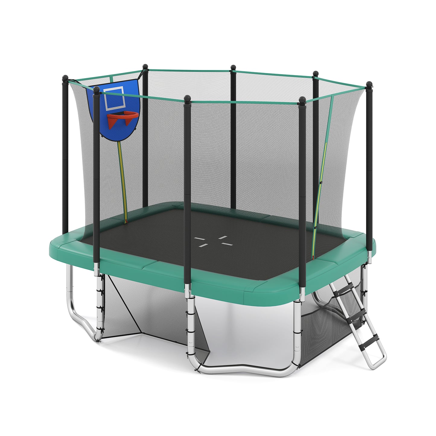 Rectangle Outdoor Trampoline 10 x 8 FT Heavy-Duty Trampoline with Basketball Hoop, Green Trampolines at Gallery Canada