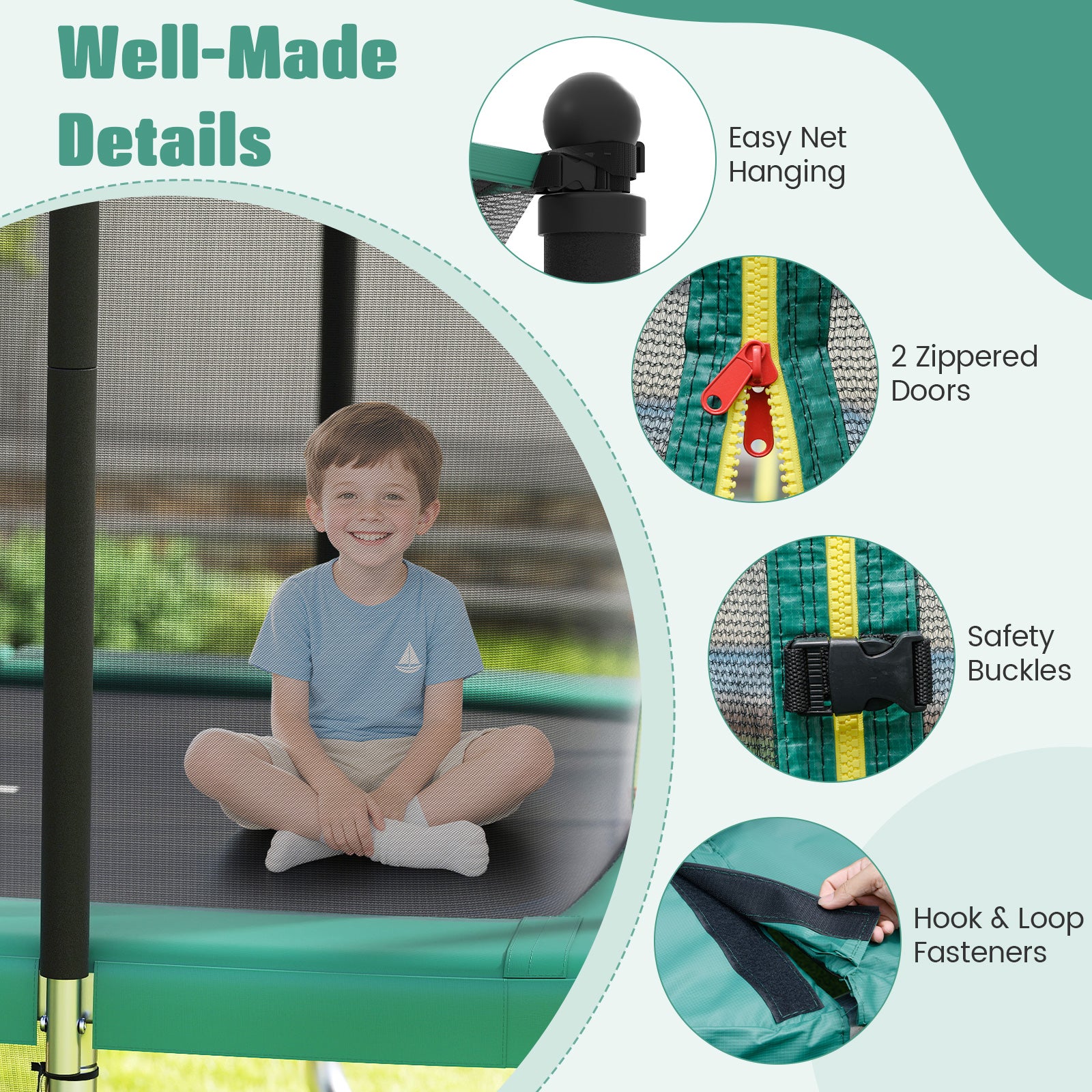 Rectangle Outdoor Trampoline 10 x 8 FT Heavy-Duty Trampoline with Basketball Hoop, Green Trampolines at Gallery Canada