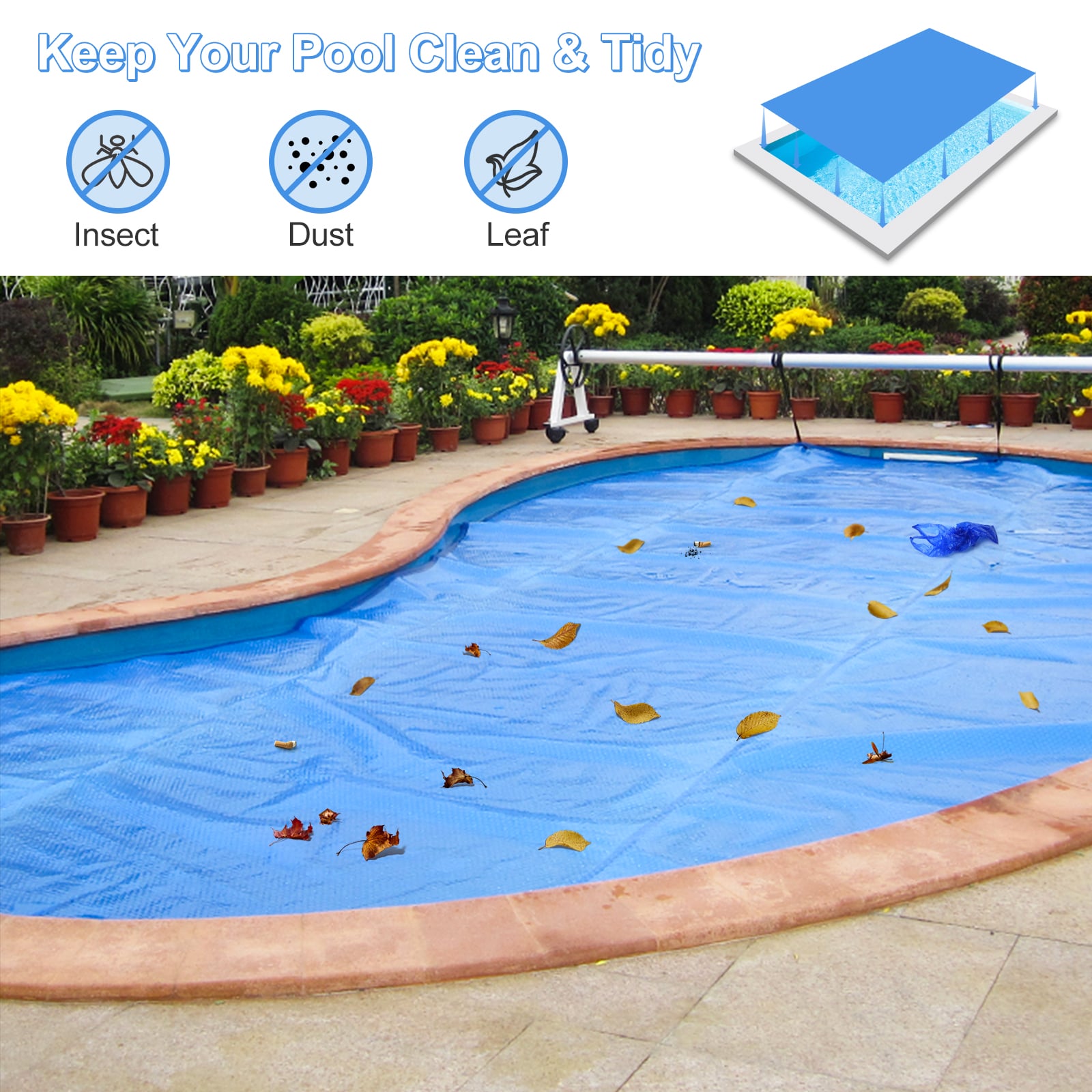 Rectangle Swimming Pool Cover 12-MIL Heat Retaining Pool Solar Blanket with Carrying Bag-36FT x 18FT, Blue Swimming Pools at Gallery Canada