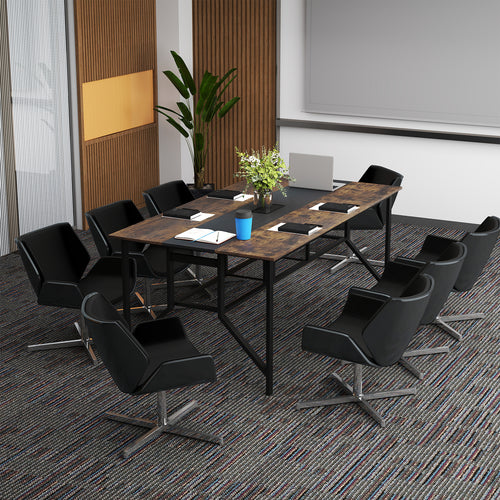 Rectangular Meeting Table with Mesh Storage Shelf and Cable Grommet-GY, Rustic Brown