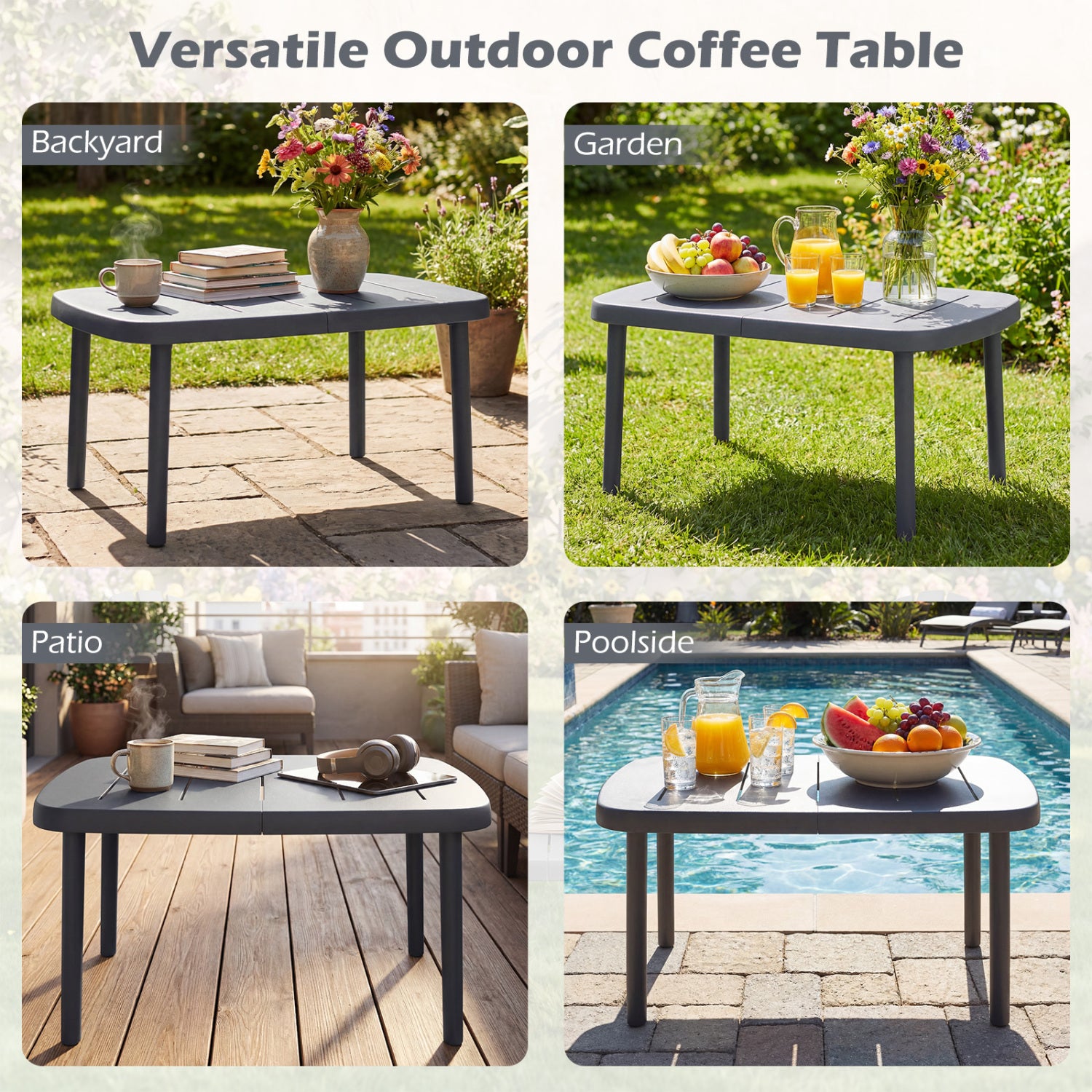 Rectangular Patio Storage Side Table, Aluminum Alloy Rods, Gray Patio Coffee Tables at Gallery Canada