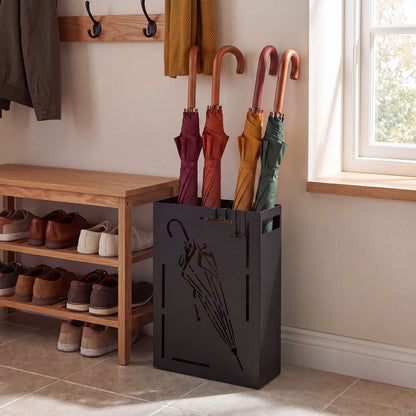 Rectangular Umbrella Holder Rack with Removable Drip Tray, Black Shoe Racks & Storage Benches at Gallery Canada