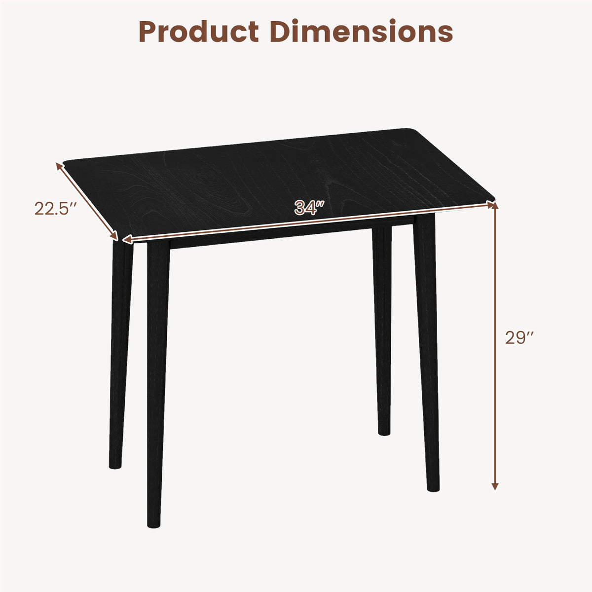 Rectangular Wooden Dining Table, 34 Inch, Farmhouse Kitchen Table, Black Dining Tables at Gallery Canada