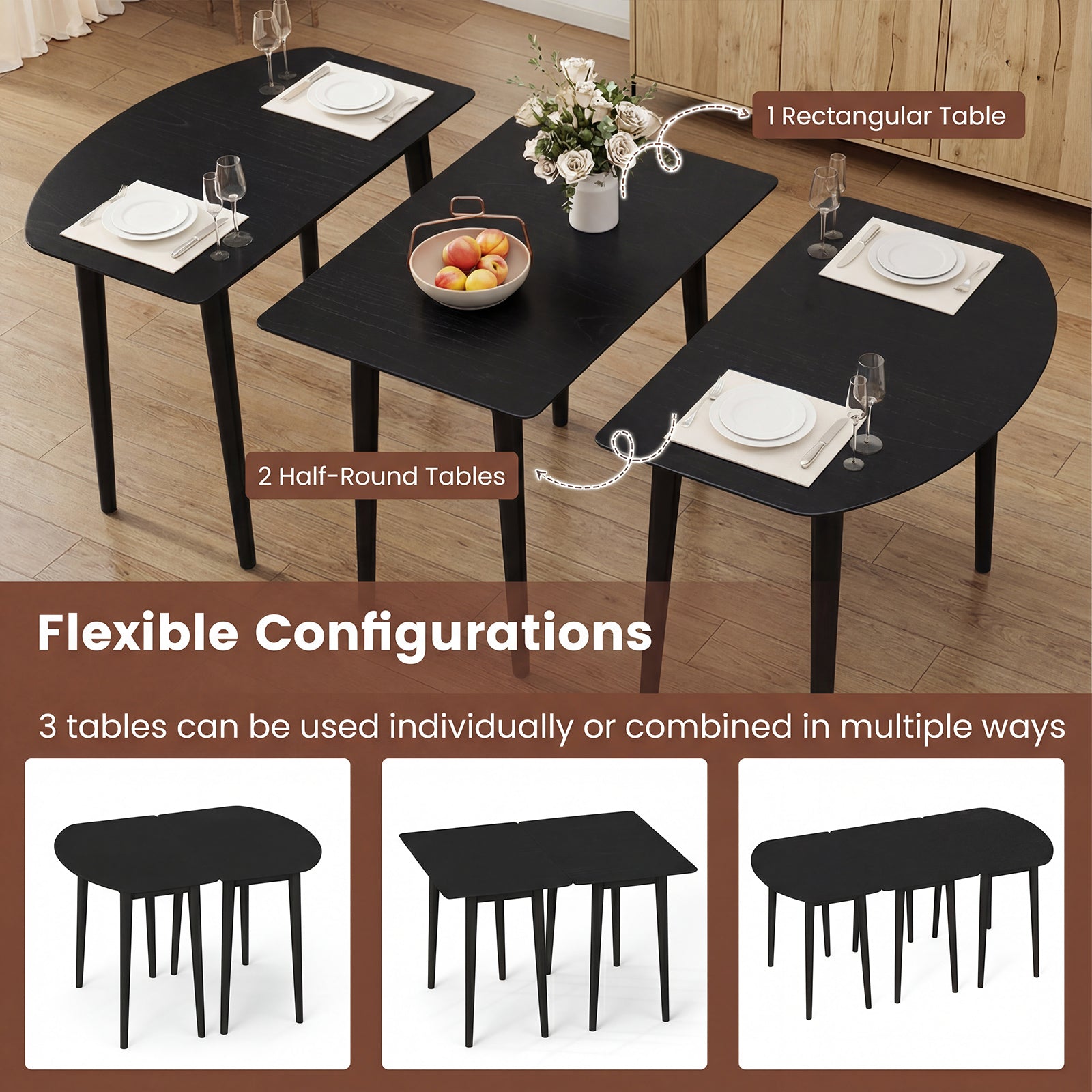 Rectangular Wooden Dining Table, 34 Inch, Farmhouse Kitchen Table, Black Dining Tables at Gallery Canada