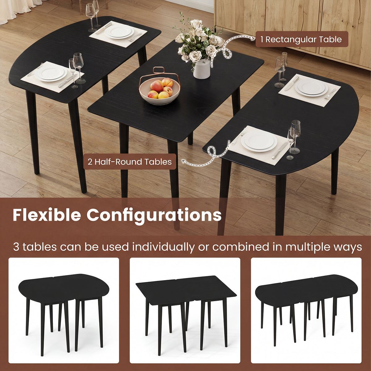Rectangular Wooden Dining Table, 34 Inch, Farmhouse Kitchen Table, Black Dining Tables at Gallery Canada