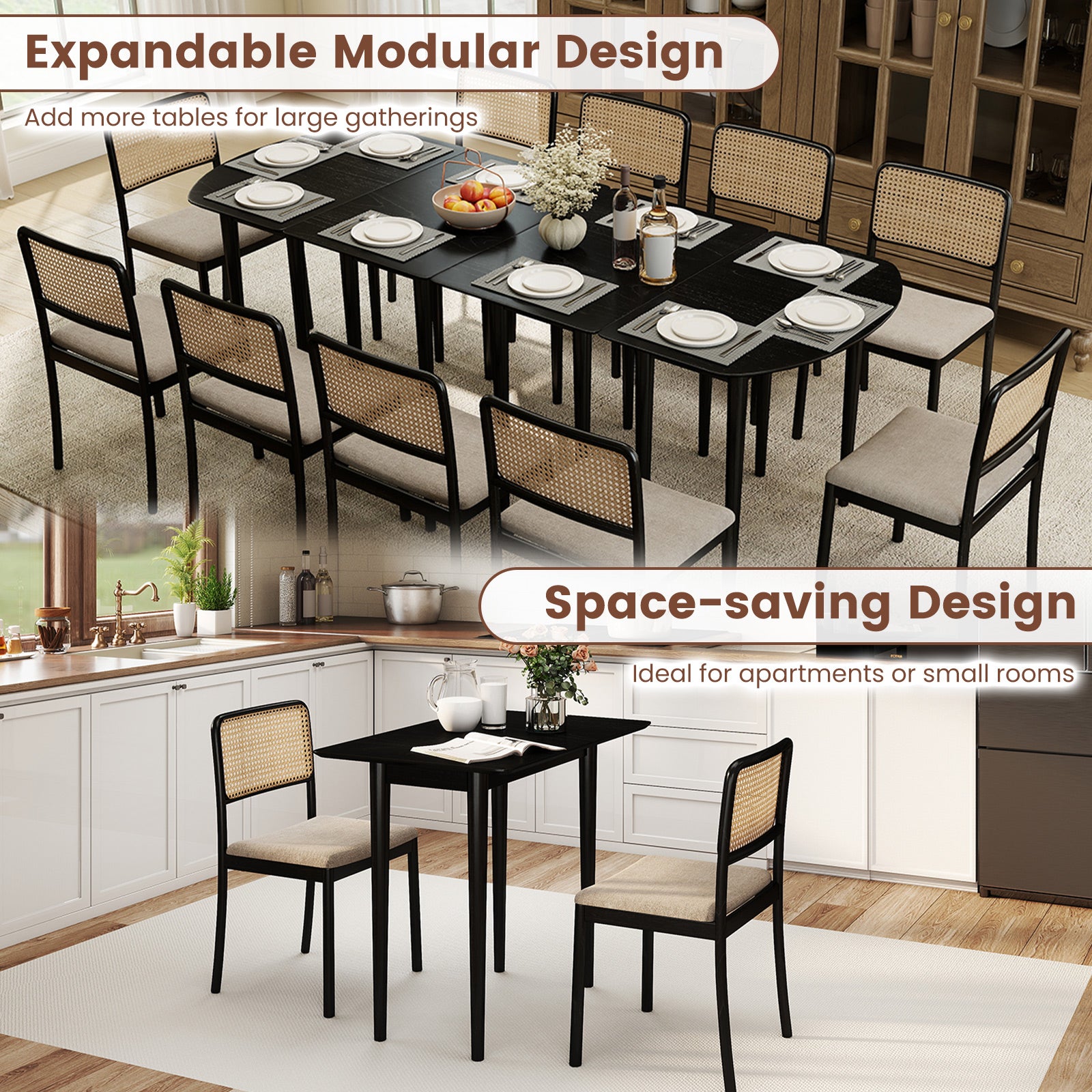 Rectangular Wooden Dining Table, 34 Inch, Farmhouse Kitchen Table, Black Dining Tables at Gallery Canada